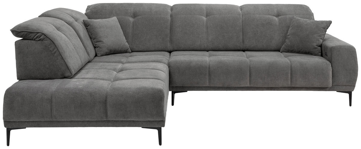 ECKSOFA Chenille Dunkelgrau  - Dunkelgrau/Schwarz, Basics, Textil/Metall (232/305cm) - Livetastic