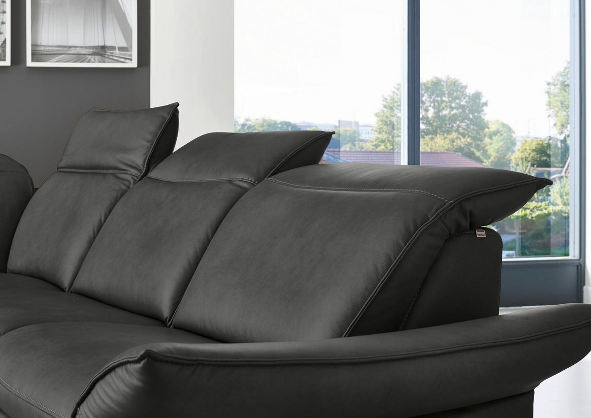 ECKSOFA in Echtleder Schwarz  - Edelstahlfarben/Schwarz, Design, Leder/Metall (258/292cm) - Hukla
