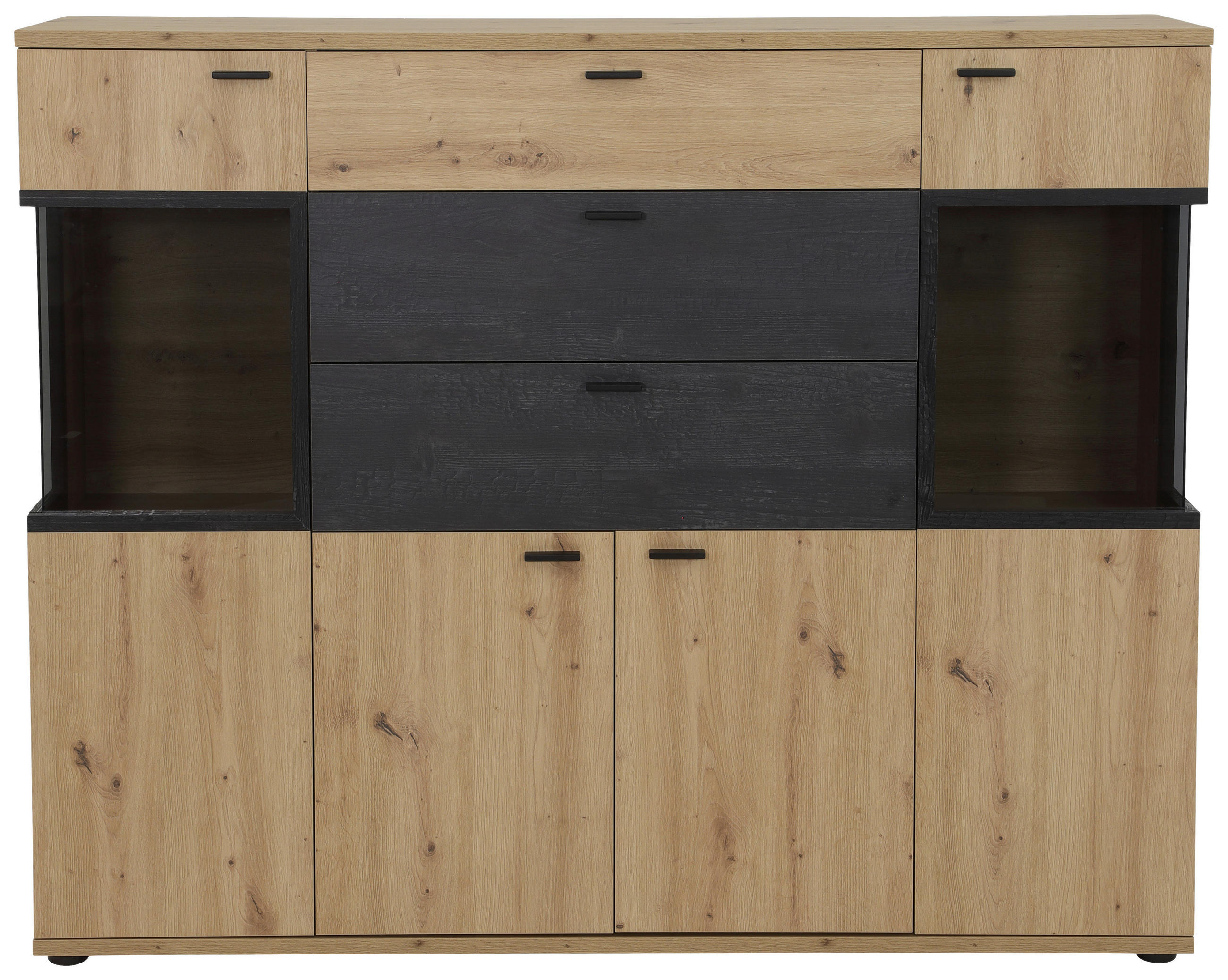 HIGHBOARD in 155/125/40 cm - Schwarz/Eiche Artisan, MODERN, Glas/Holzwerkstoff (155/125/40cm) - MID.YOU