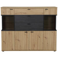 HIGHBOARD  in 155/125/40 cm  - Schwarz/Eiche Artisan, MODERN, Glas/Holzwerkstoff (155/125/40cm) - MID.YOU
