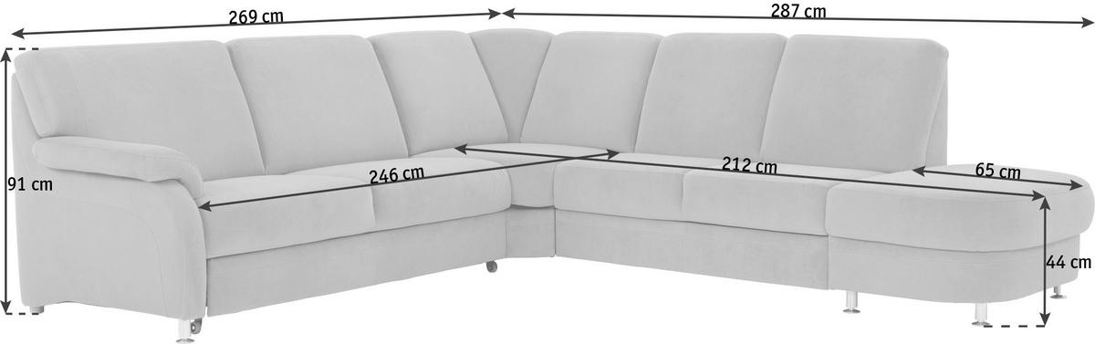 ECKSOFA in Flachgewebe Dunkelbraun  - Dunkelbraun/Alufarben, Konventionell, Textil/Metall (269/287cm) - Beldomo System