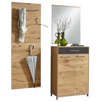 GARDEROBE 3-teilig  in 140/195/37 cm  - Eichefarben/Anthrazit, Design, Glas/Holz (140/195/37cm)