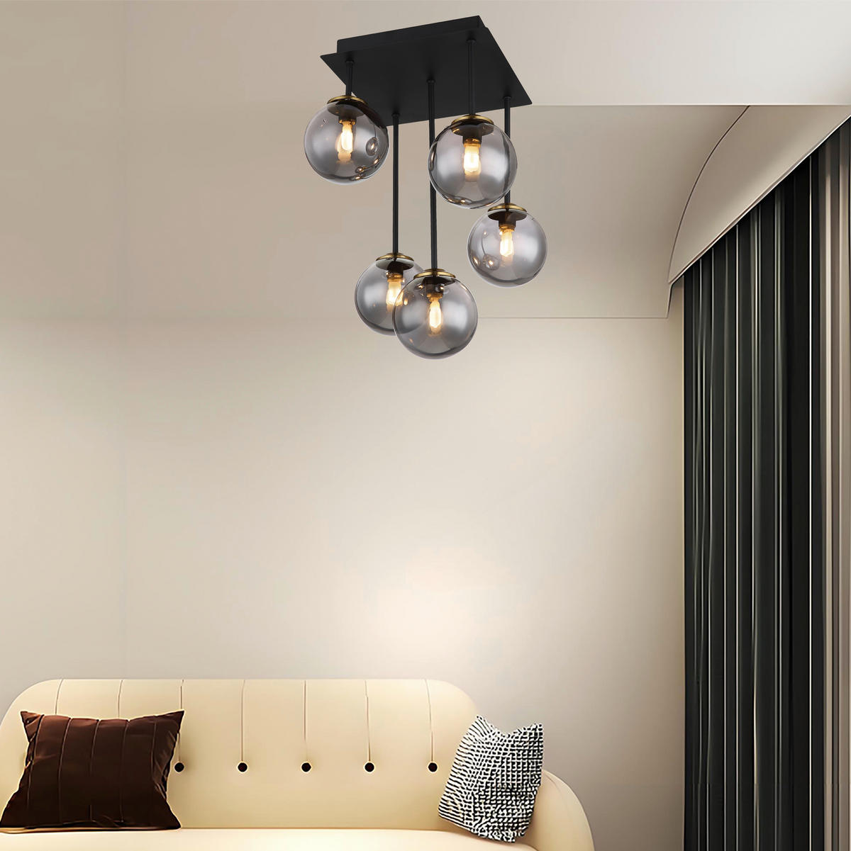 DECKENLEUCHTE    25,5/25,5/38 cm  - Messingfarben/Schwarz, Design, Glas/Metall (25,5/25,5/38cm) - Collet's Monde