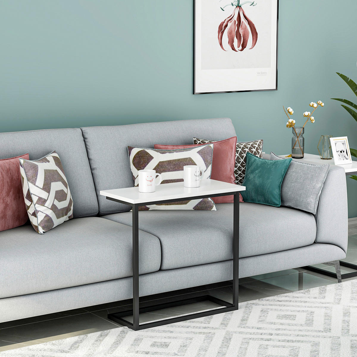 BEISTELLTISCH 64/30/62 cm Narin Beistelltisch Weiß rechteckig  - Schwarz/Weiß, Design, Holzwerkstoff/Metall (64/30/62cm) - Livetastic