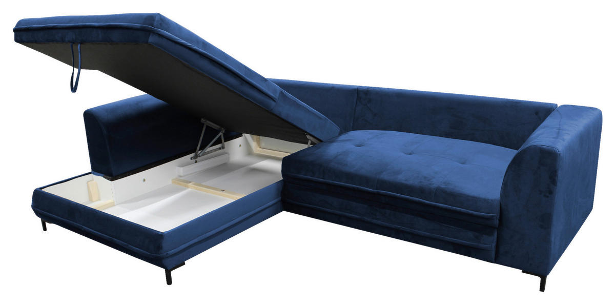 ECKSOFA in Velours Royalblau  187/277 cm  - Blau/Royalblau, Design, Textil/Metall (187/277cm) - Livetastic