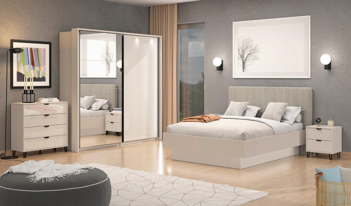 ÁGY 160/200 cm  világosszürke, kasmírszínű  - világosszürke/kasmírszínű, Konventionell, faalapú anyag/textil (160/200cm) - Ti'me