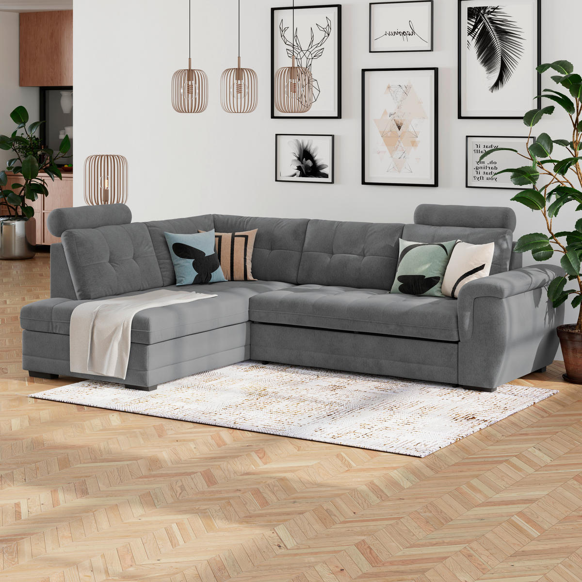 ECKSOFA FALCO NEW Anthrazit Mikrofaser, Struktur Bettkasten, Kopfstütze  - Anthrazit/Schwarz, KONVENTIONELL, Kunststoff/Textil (251/183cm) - MID.YOU