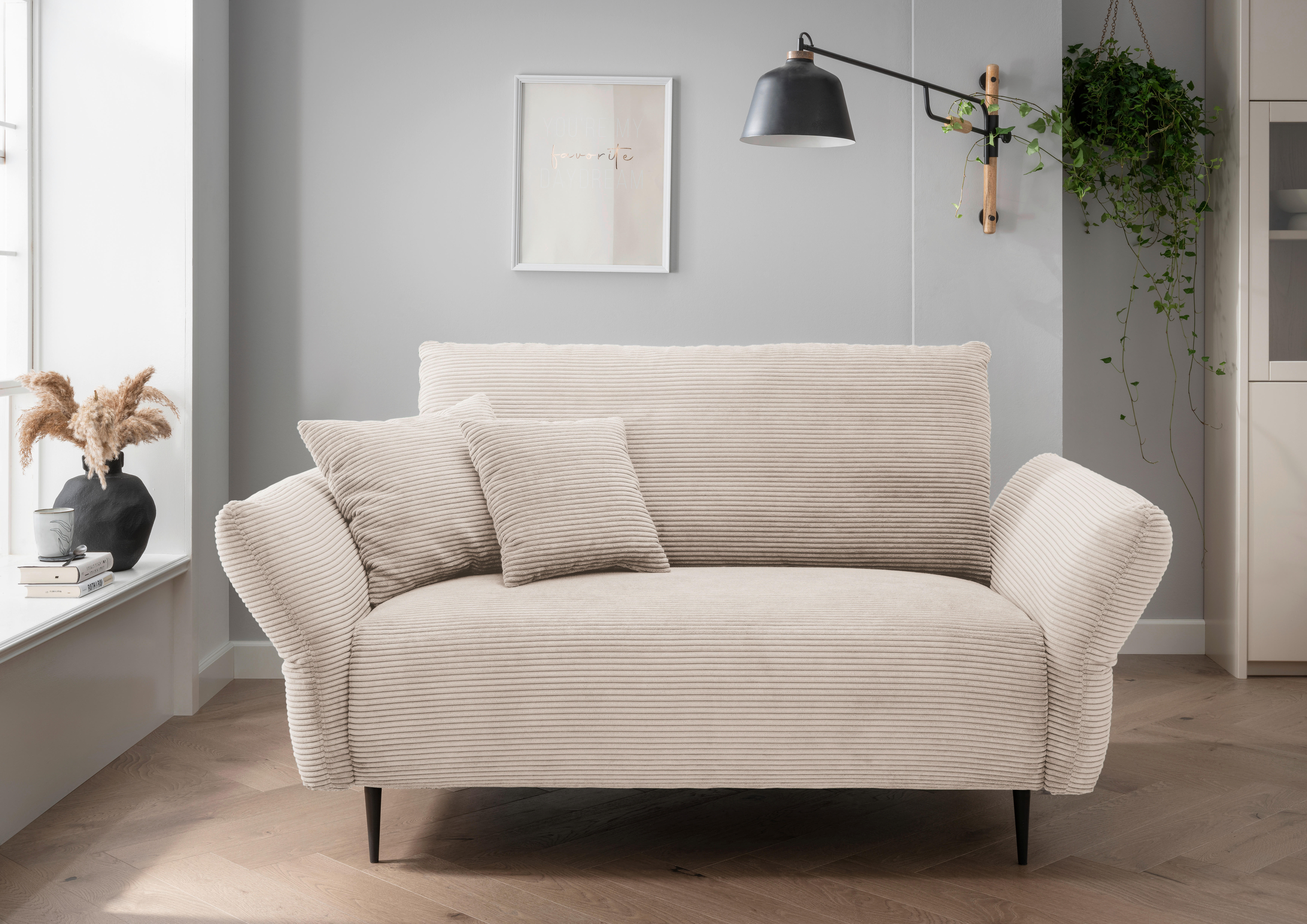 2-SITZER-SOFA in Cord Beige  - Beige/Schwarz, Design, Textil/Metall (163/97/102cm) - Livetastic