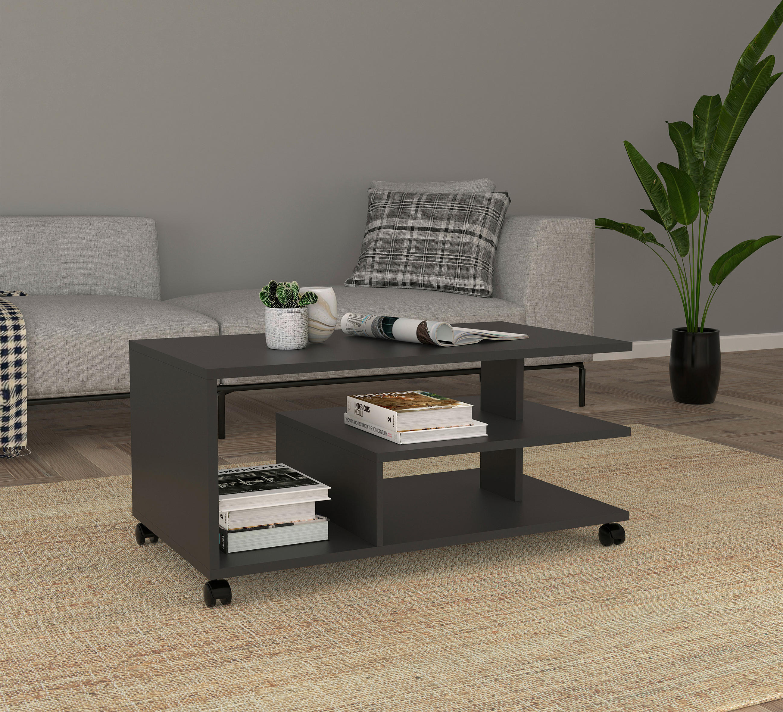 COUCHTISCH in Holzwerkstoff 90/50/40 cm  - Anthrazit, MODERN, Holzwerkstoff/Kunststoff (90/50/40cm) - MID.YOU