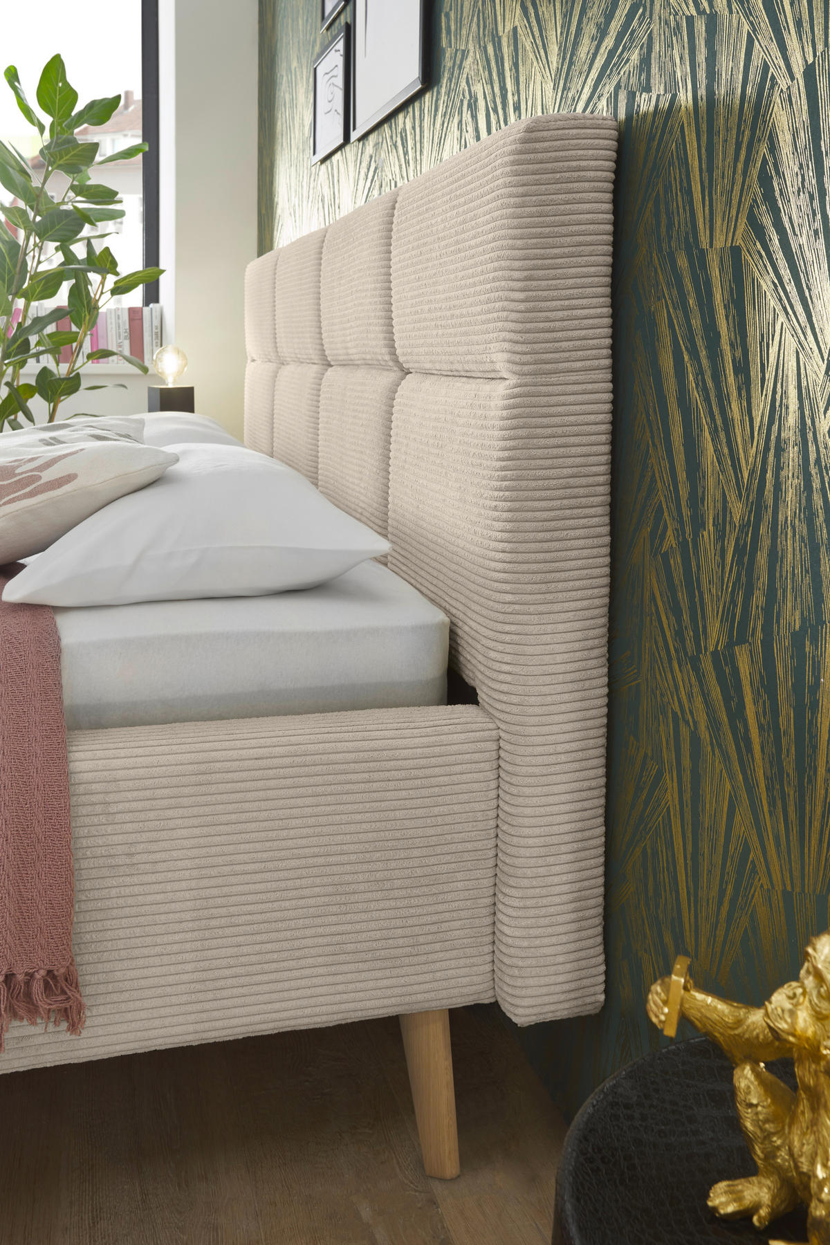 POLSTERBETT 180/200 cm,  in Beige,  - Eichefarben/Beige, KONVENTIONELL, Holz/Textil (180/200cm) - SetOne by Musterring