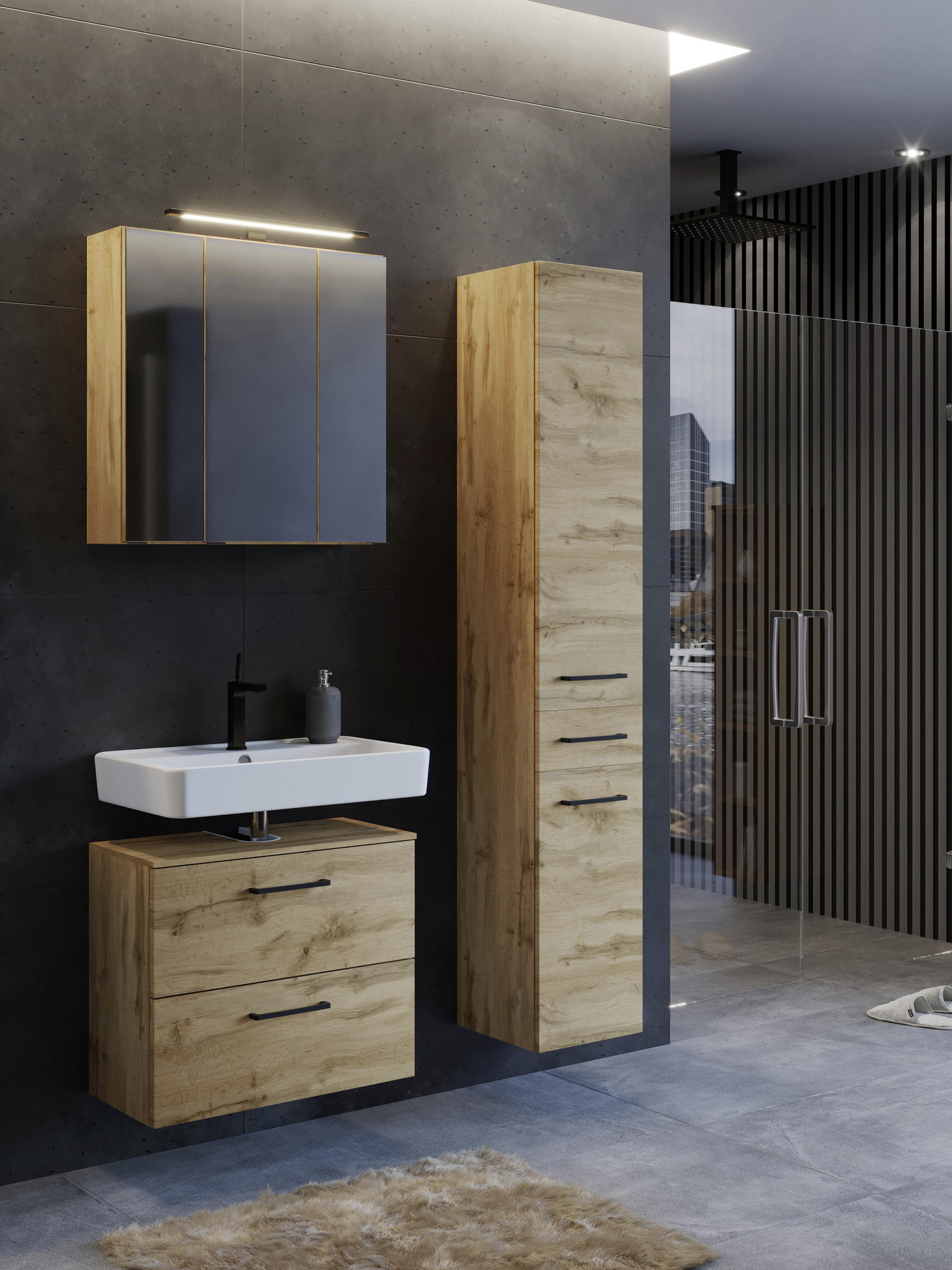 BADEZIMMER Eichefarben - Eichefarben, MODERN, Holzwerkstoff (90cm) - MID.YOU
