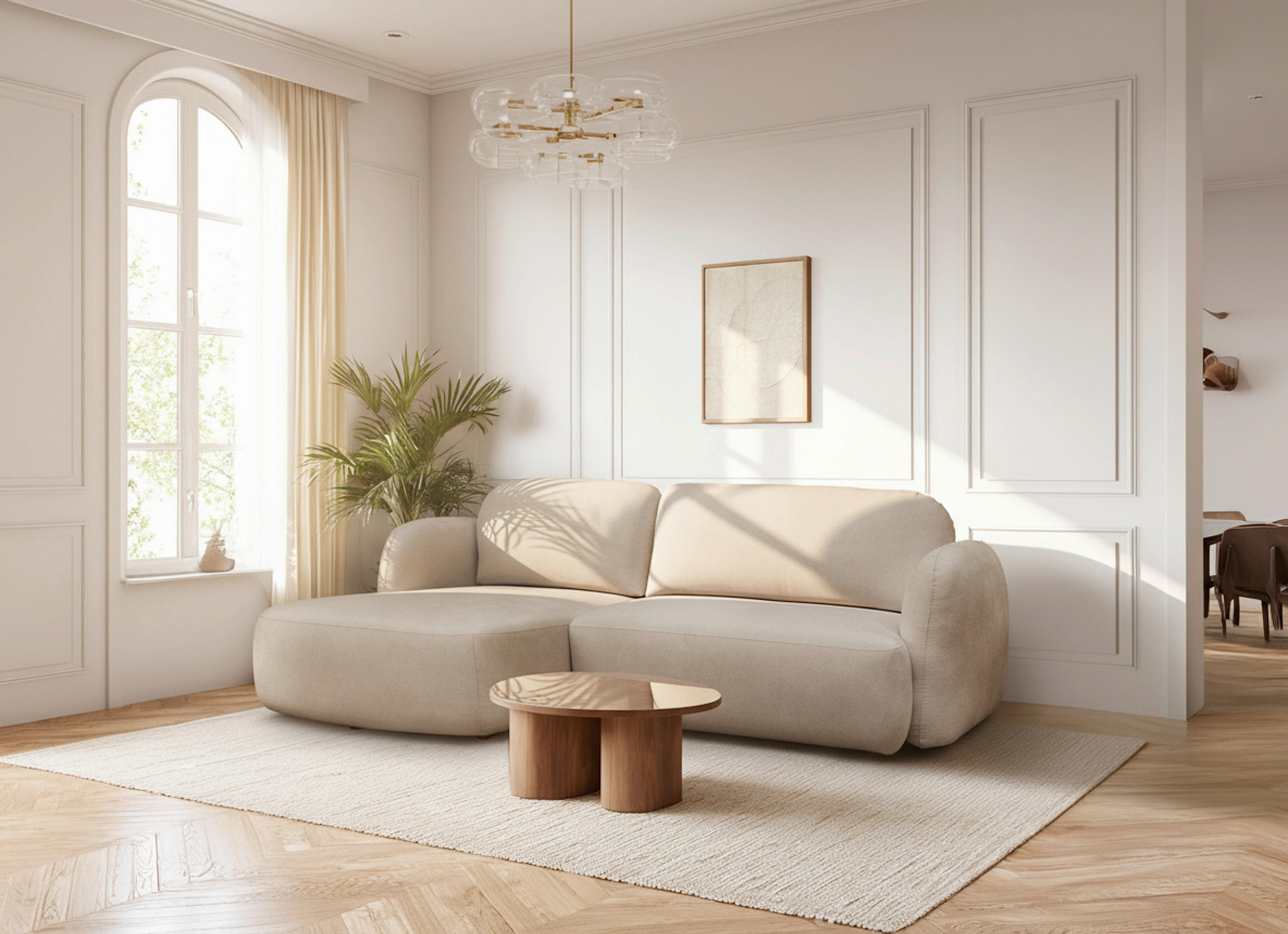 ECKSOFA VELU Beige Chenille  - Beige/Schwarz, Design, Textil (175cm) - MID.YOU