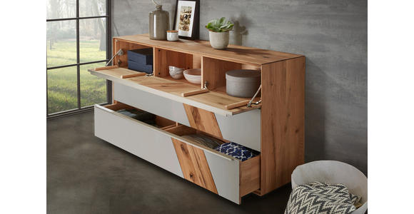 SIDEBOARD Sonia 182/90/47 cm 2 Schublade(n)  - Schlammfarben/Edelstahlfarben, Design, Glas/Holz (182/90/47cm) - Valnatura