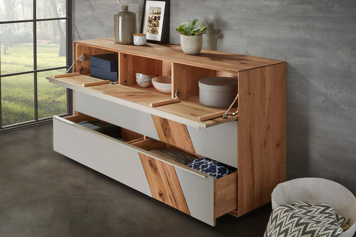 SIDEBOARD Sonia  in 182/90/47 cm  - Schlammfarben/Edelstahlfarben, Design, Glas/Holz (182/90/47cm) - Valnatura