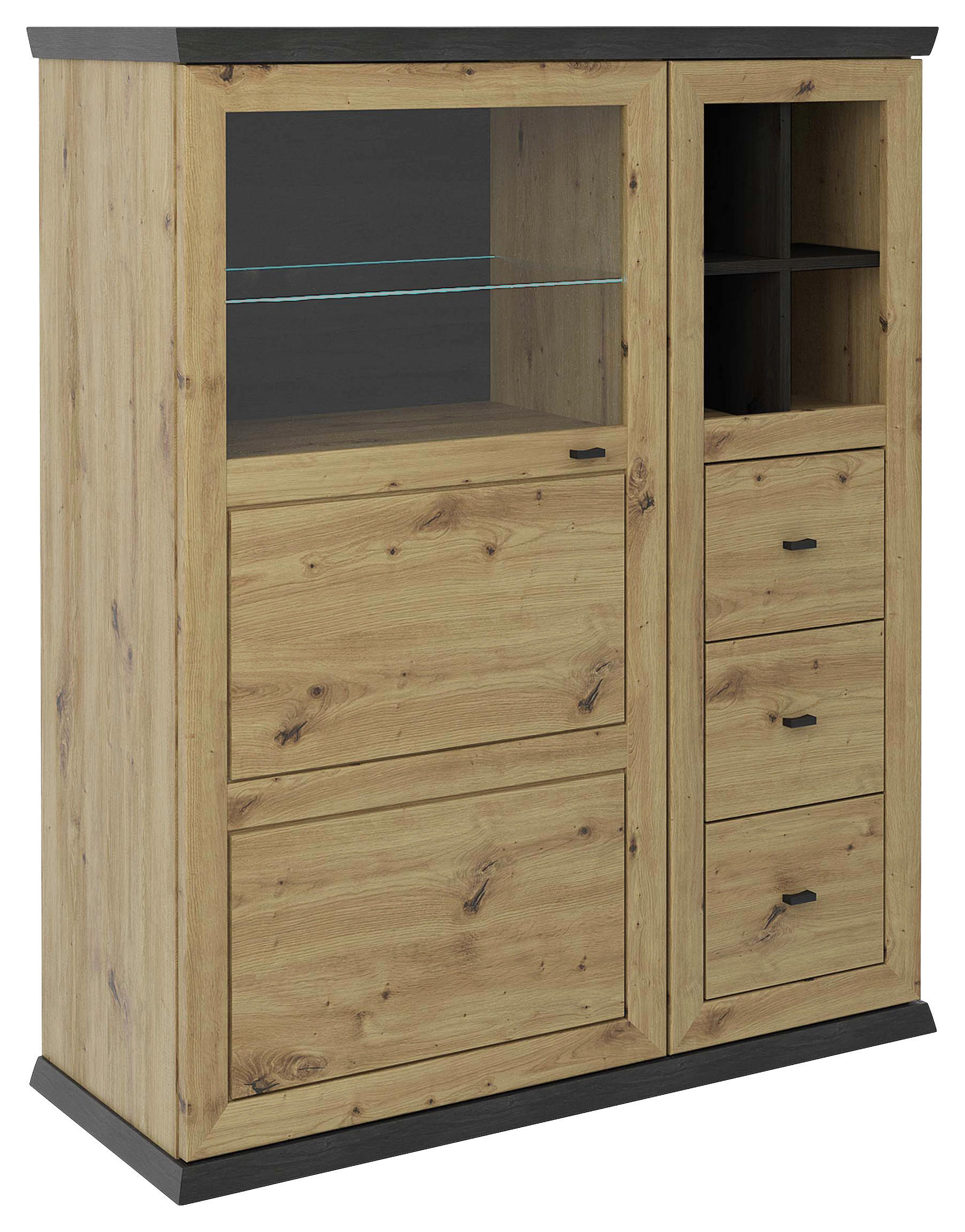 Hom`in Highboard Dunkelgrau, Eiche Artisan 110x134.2x43 cm
