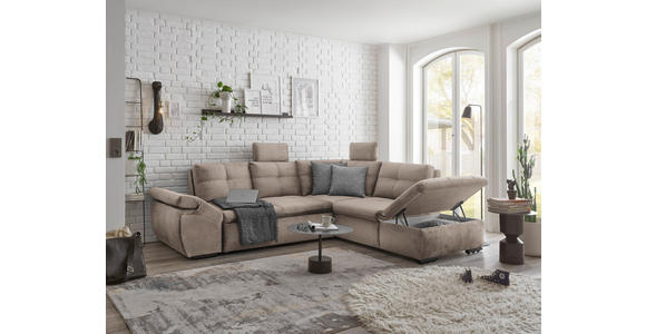 ECKSOFA  in Mikrovelours Creme  - Creme/Schwarz, KONVENTIONELL, Kunststoff/Textil (265/217cm) - Carryhome