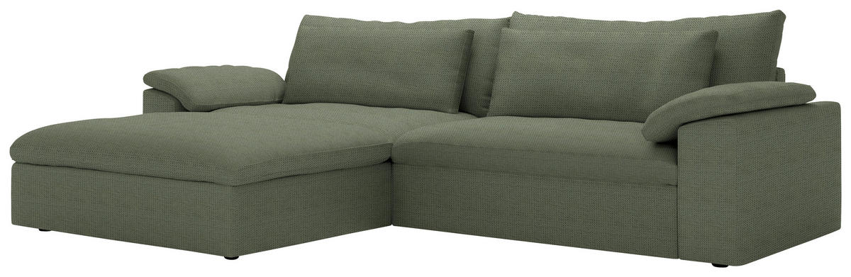 ECKSOFA  Chenille Dunkelgrün  - Dunkelgrün/Schwarz, Modern, Kunststoff/Textil (198/306cm) - Carryhome