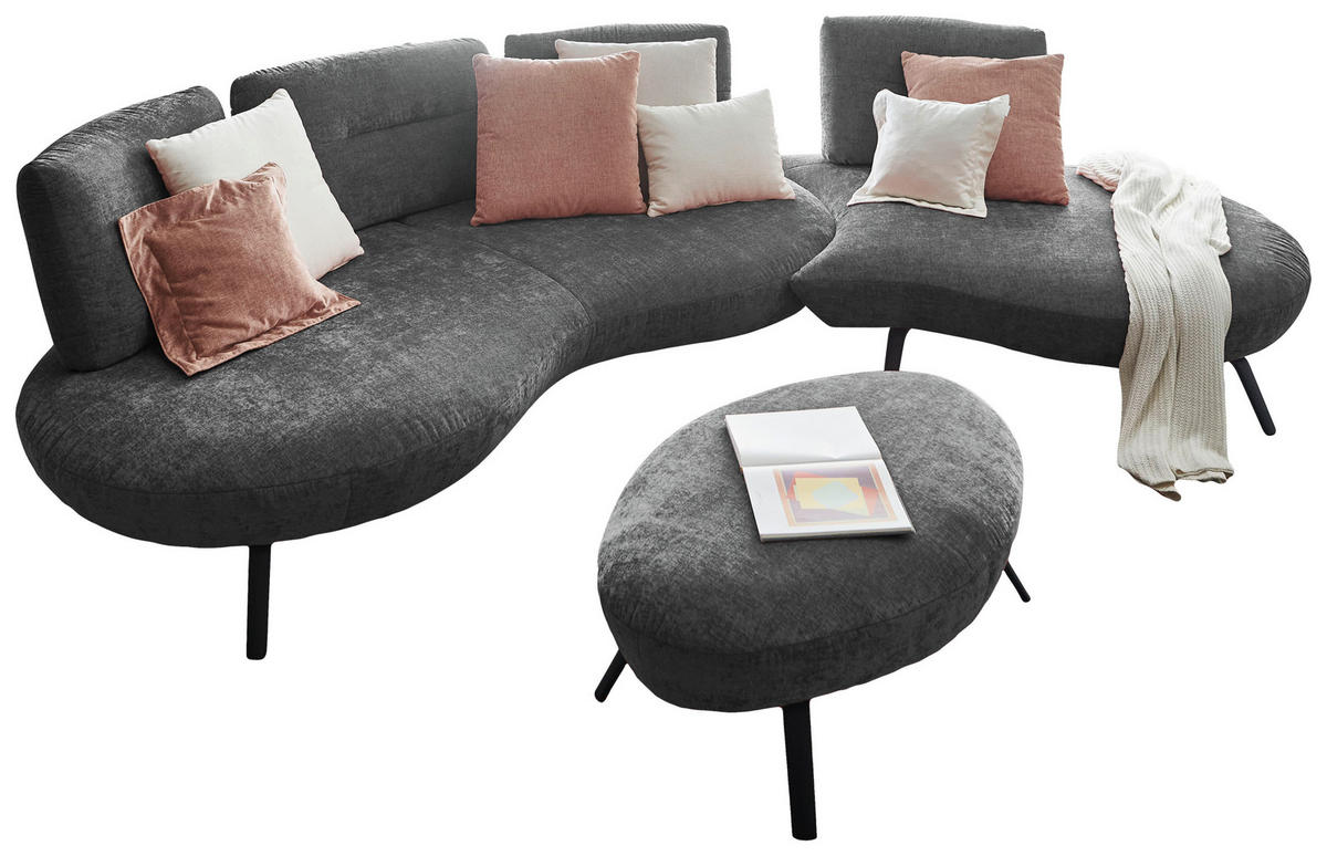 BIGSOFA Flachgewebe Anthrazit  - Anthrazit/Schwarz, Design, Textil/Metall (456/93/138cm) - Moderano