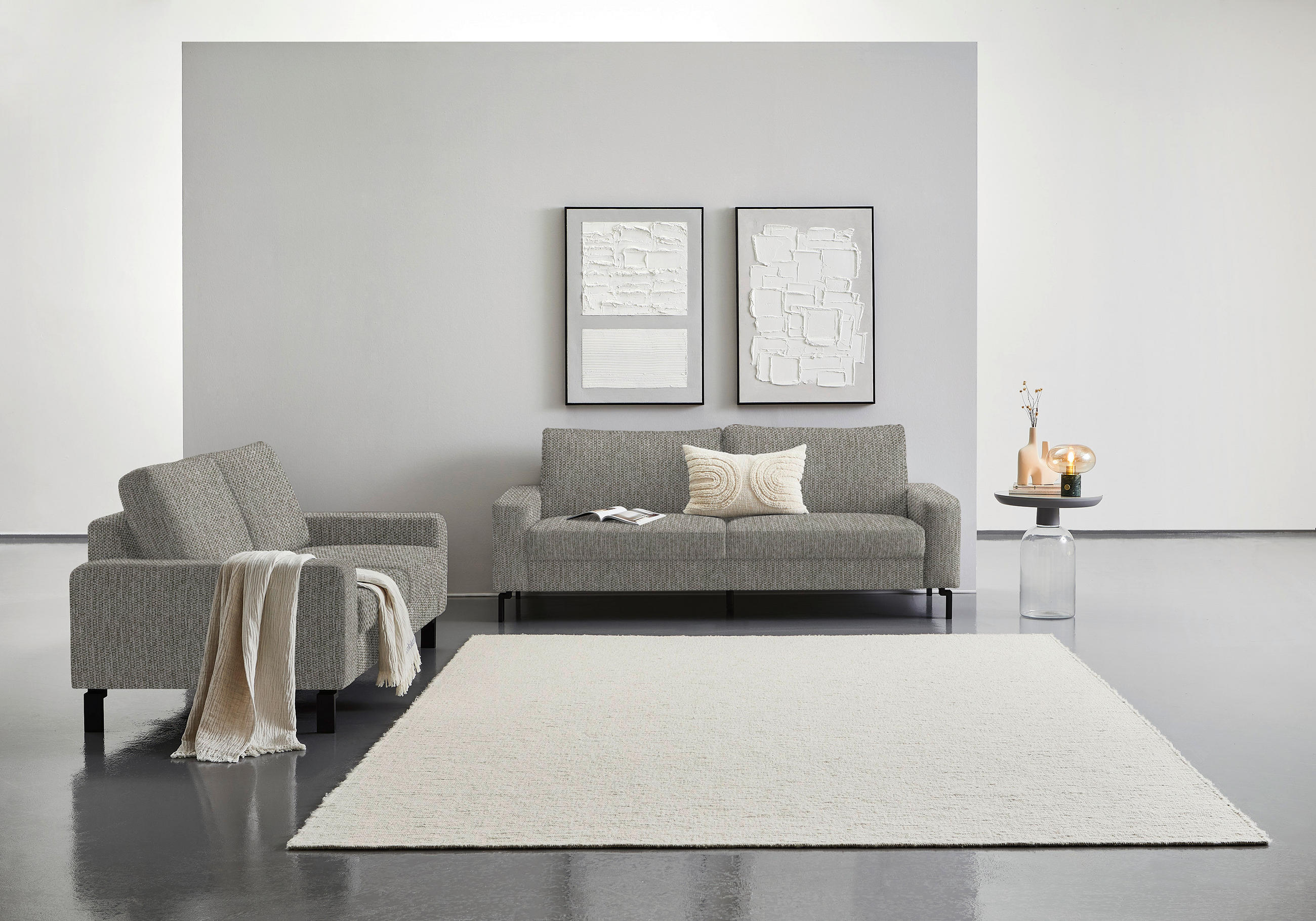 2-SITZER-SOFA in Flachgewebe Greige  - Greige/Schwarz, Design, Textil/Metall (178/86/97cm) - Hom`in