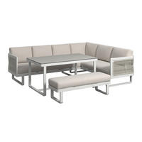 DINING-LOUNGESET Aluminium  - Beige/Hellgrau, Design, Glas/Kunststoff - Amatio
