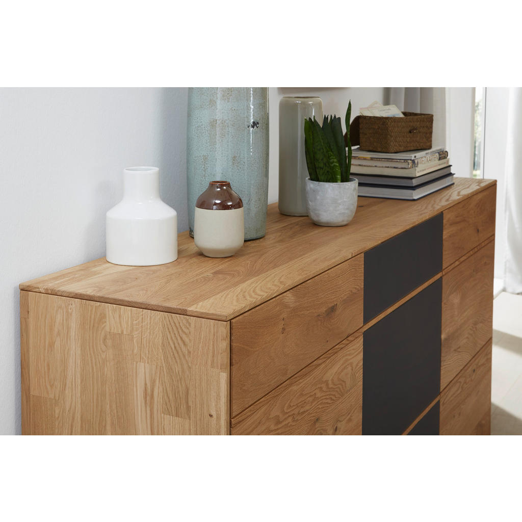 Thumbnail - Waldwelt Sideboard, Anthrazit, Eiche, Holz, Glas, Eiche, massiv, 4 Fächer, 1 Schubladen, 177x89x42 cm, Typenauswahl, Bei...