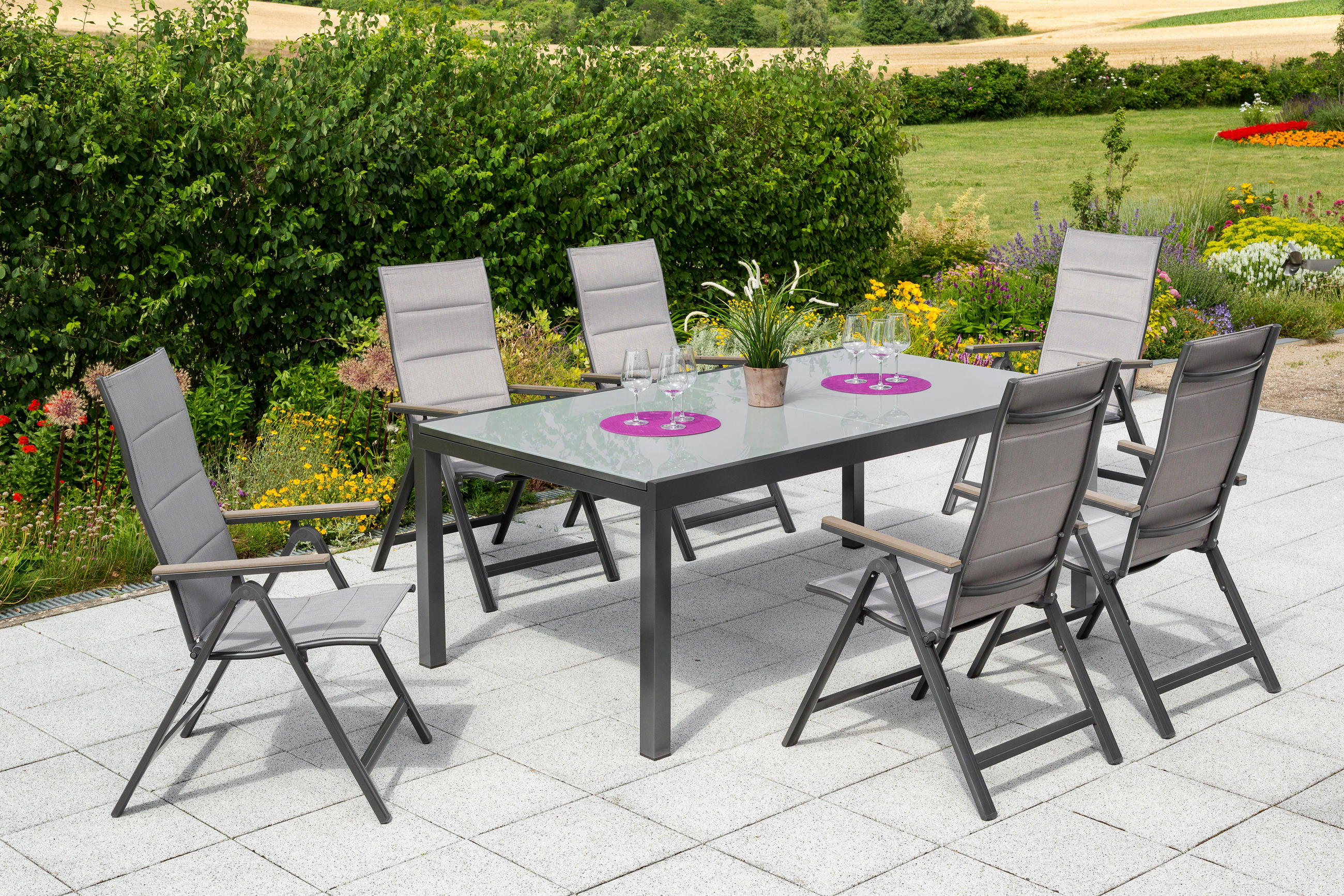 GARTENSET Aluminium  - Graphitfarben/Braun, MODERN, Textil/Metall - Gardenson