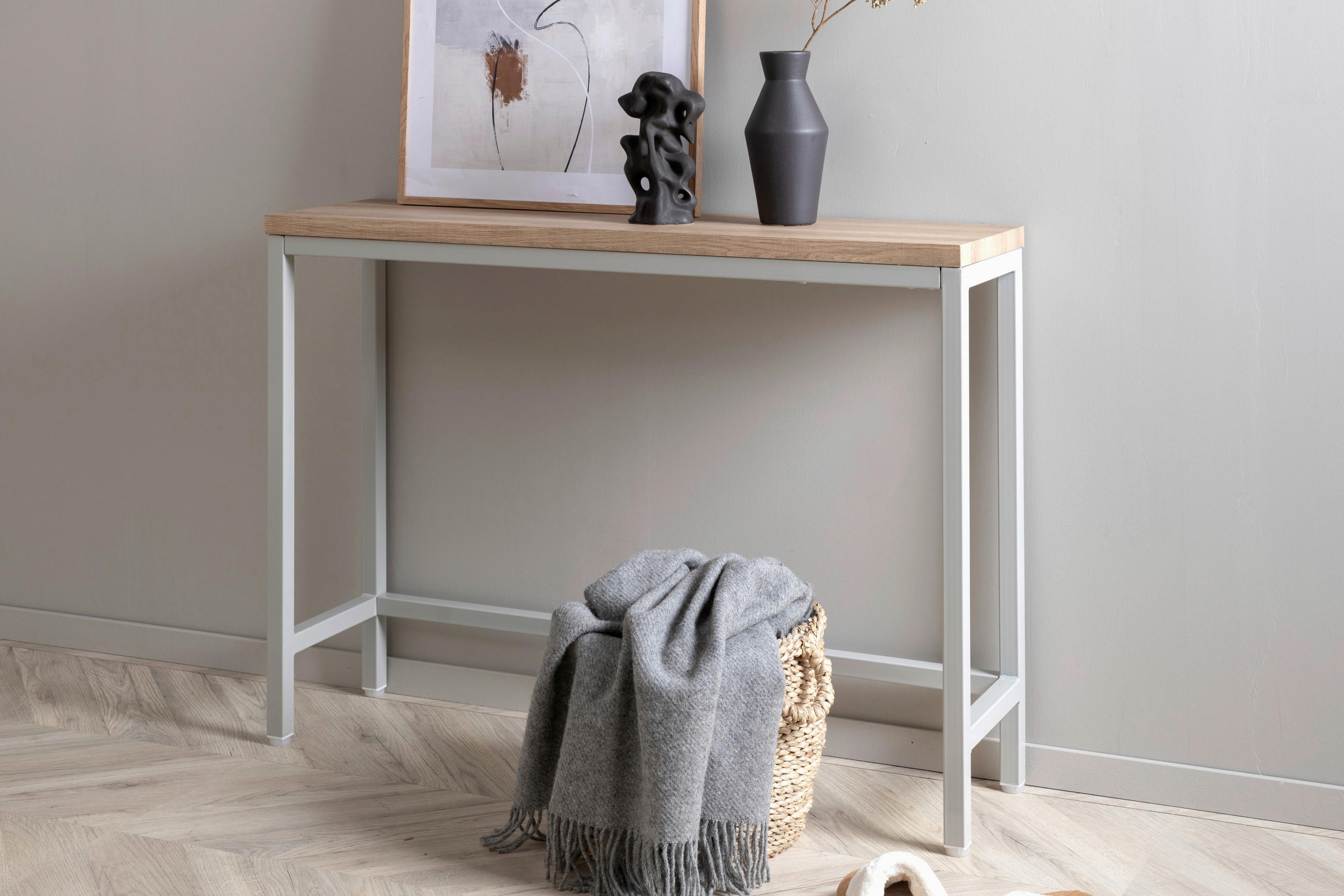 SIDOBORD i metall, trämaterial 110/30/80 cm  - grå/naturfärgad, Design, metall/trämaterial (110/30/80cm) - Livetastic