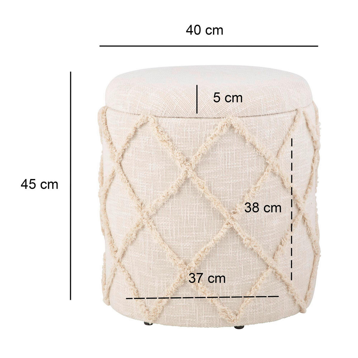 HOCKER in Textil Creme  - Creme, Basics, Textil (40/45/40cm) - Livetastic