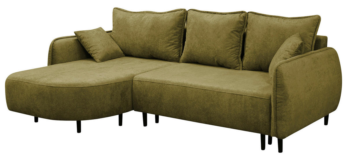 ECKSOFA MURANO Grün Chenille Zierkissen, Rückenkissen, Bettkasten  - Schwarz/Grün, Design, Holz/Textil (167/242cm) - MID.YOU