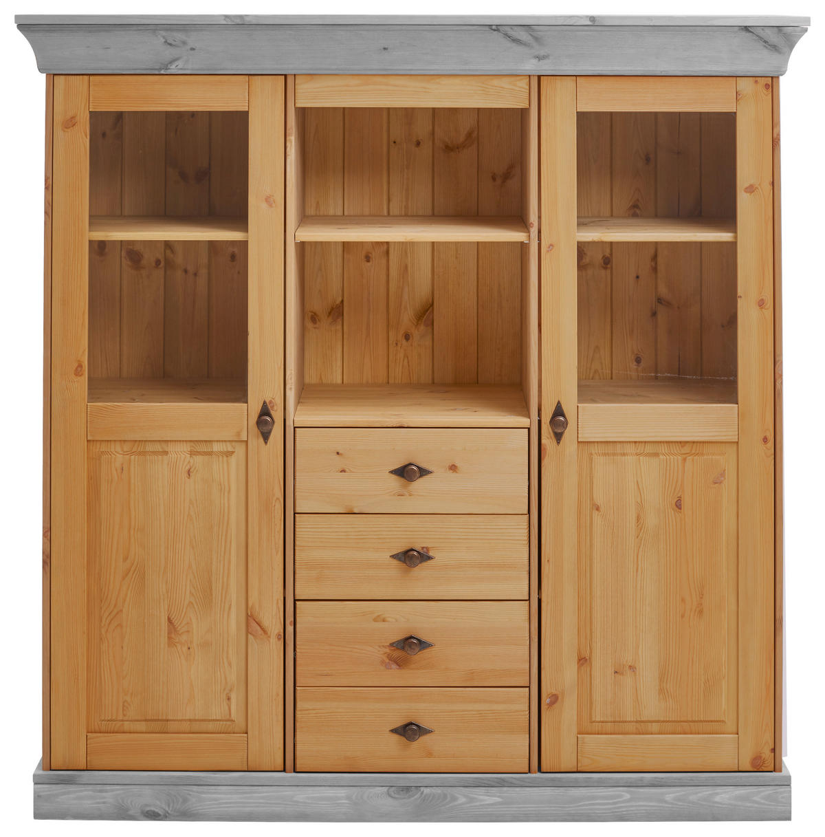 HIGHBOARD  in 143/145/45 cm  - Laugenfarbig/Grau, ROMANTIK / LANDHAUS, Glas/Holz (143/145/45cm) - Boxxx