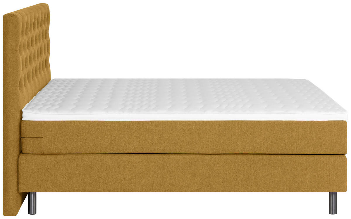 BOXSPRINGBETT 160/200 cm,  in Currygelb, Matratze, Topper, H3 + H5 = fest + hart  - Currygelb/Silberfarben, KONVENTIONELL, Textil/Metall (160/200cm) - Welnova