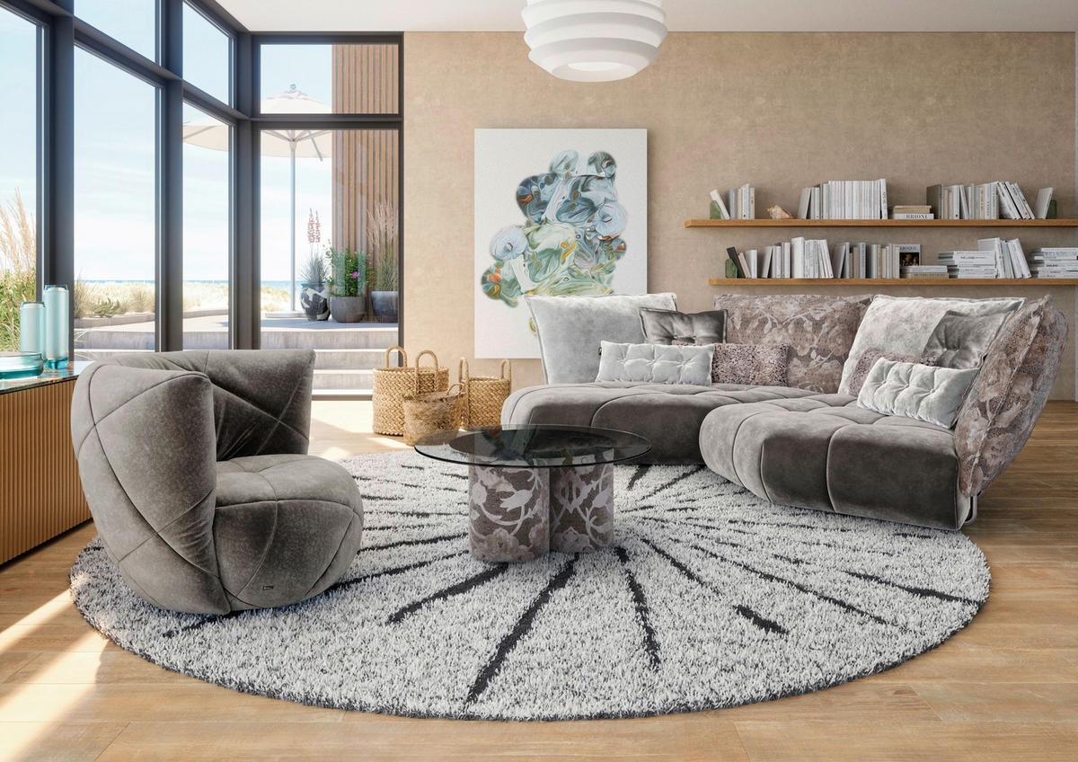 ECKSOFA in Velours Grau, Greige  216/330 cm  - Greige/Grau, Trend, Textil (216/330cm) - Bretz