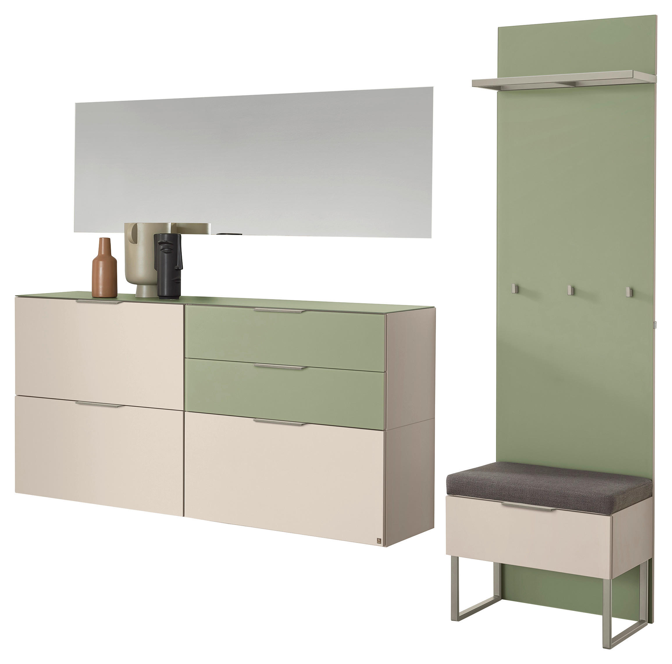 GARDEROBE 5-teilig  in 240/202/40 cm  - Beige/Grün, Design, Glas/Holzwerkstoff (240/202/40cm) - Musterring