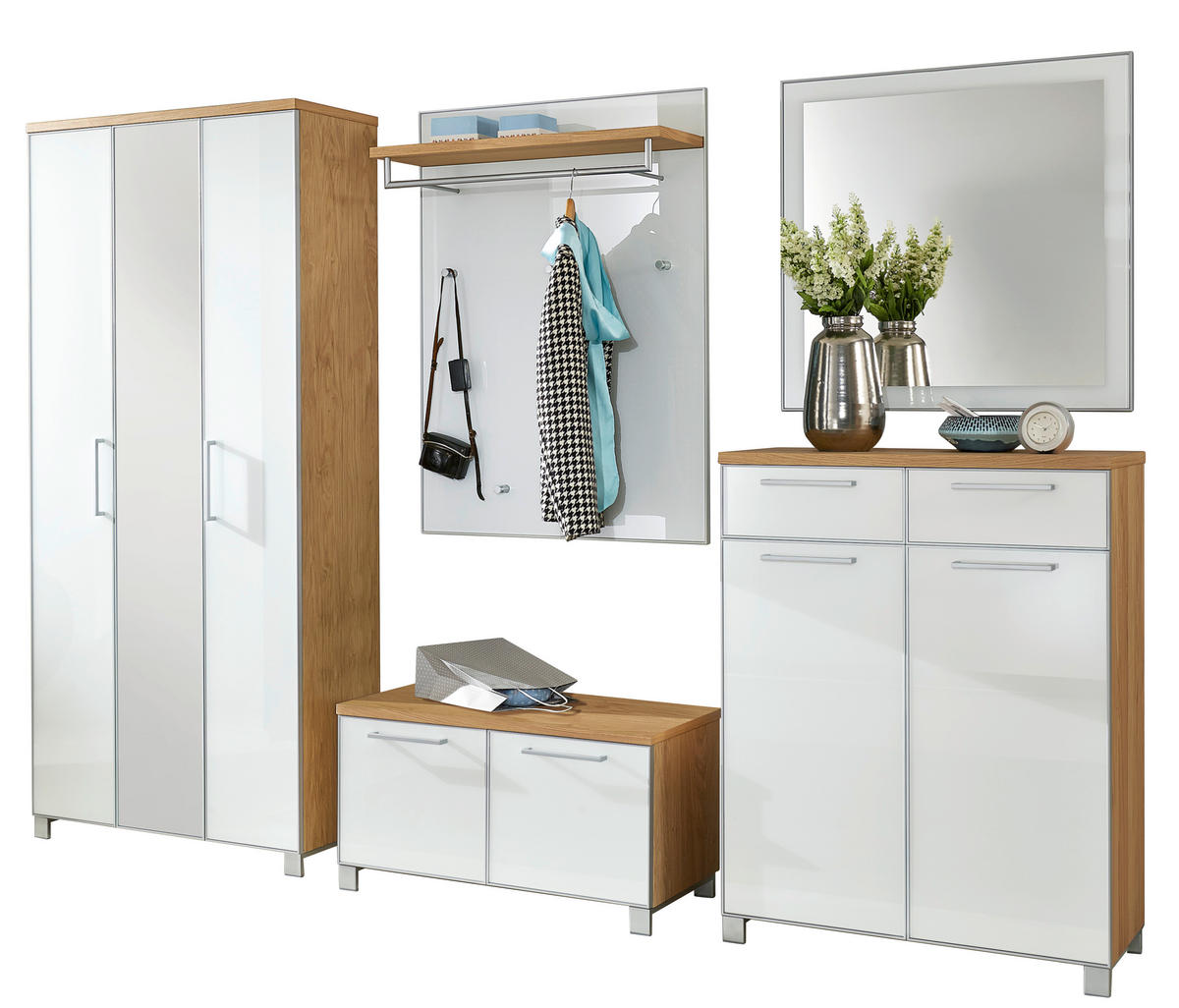 GARDEROBE 6-teilig  in 265/195/40 cm  - Hellbraun/Eichefarben, Design, Glas/Holz (265/195/40cm)
