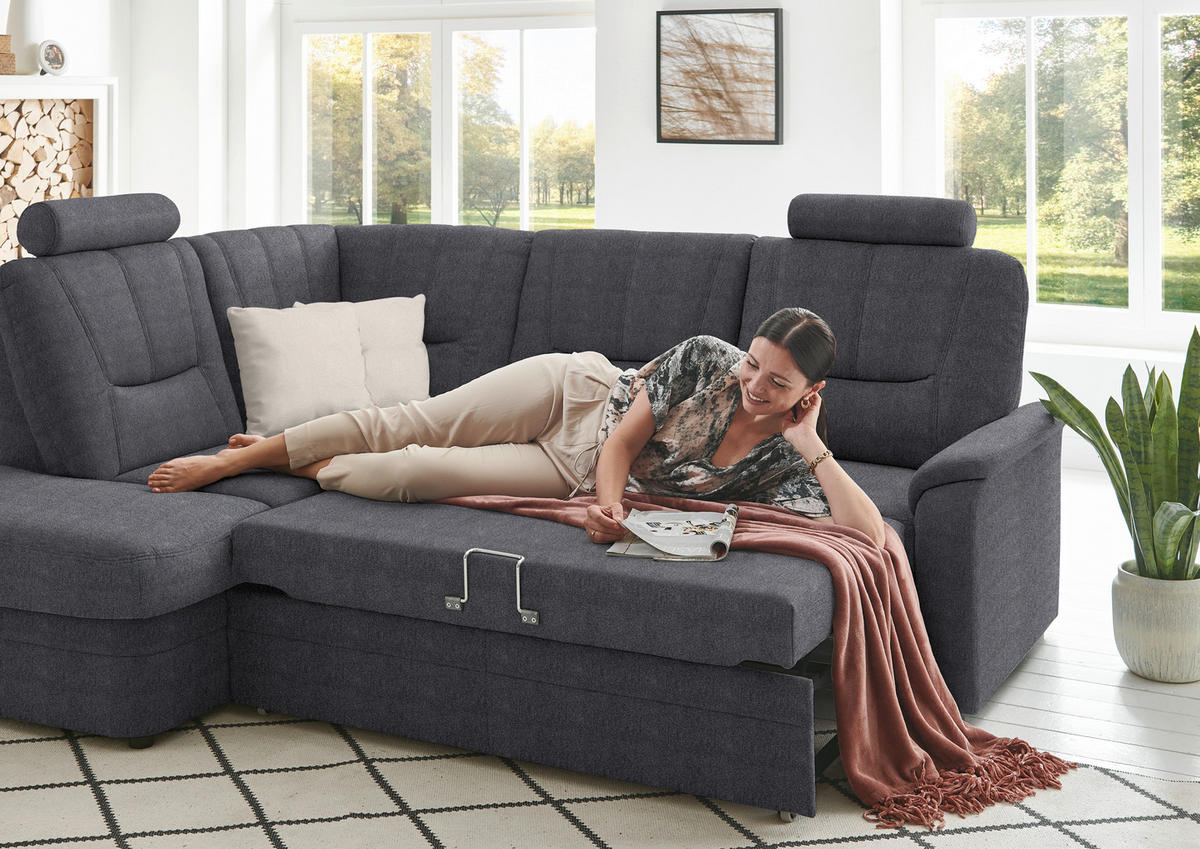 ECKSOFA Chenille Dunkelgrau  - Dunkelgrau/Schwarz, Konventionell, Kunststoff/Textil (185/235cm) - Beldomo Comfort