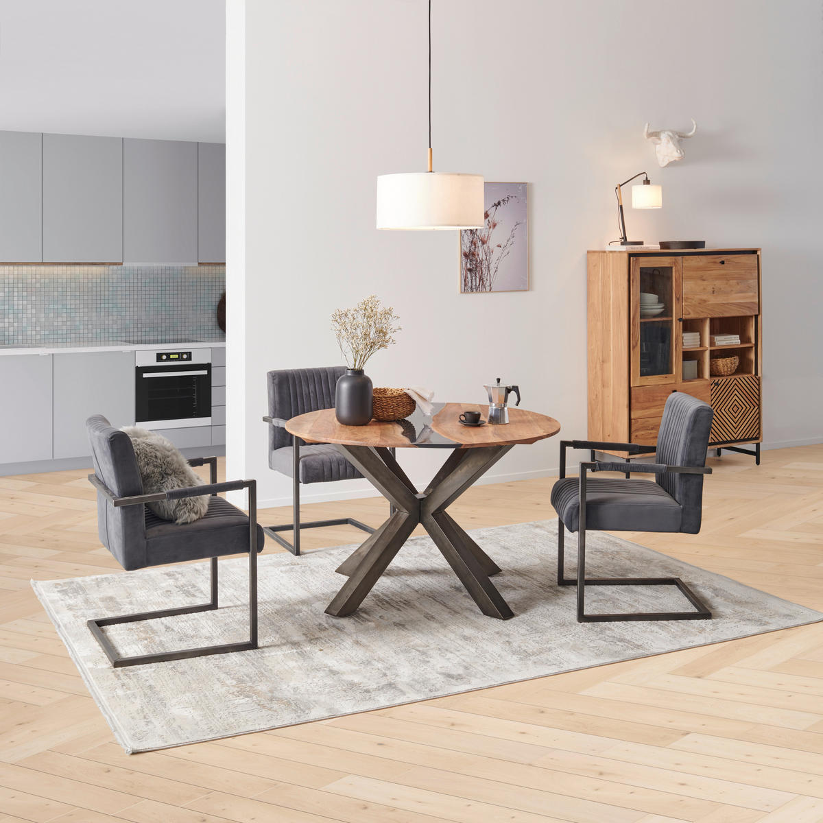 ESSTISCH in Holz, Metall  - Schwarz/Naturfarben, Trend, Holz/Metall (120/76/120cm) - Livetastic
