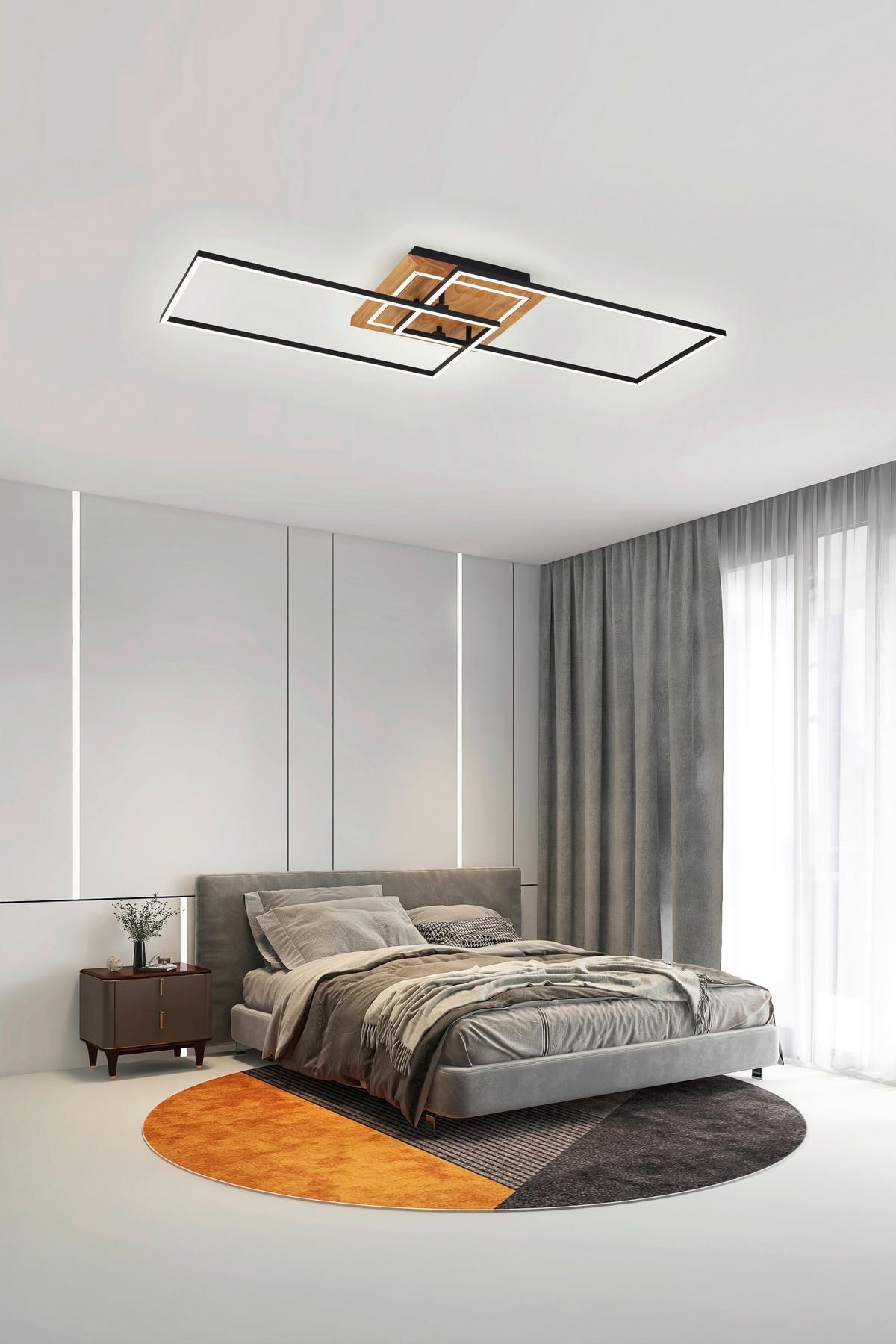 Plafonieră Cu Led    86/46/11 cm  - culoare natur/negru, Trend, plastic/lemn (86/46/11cm) - Novel