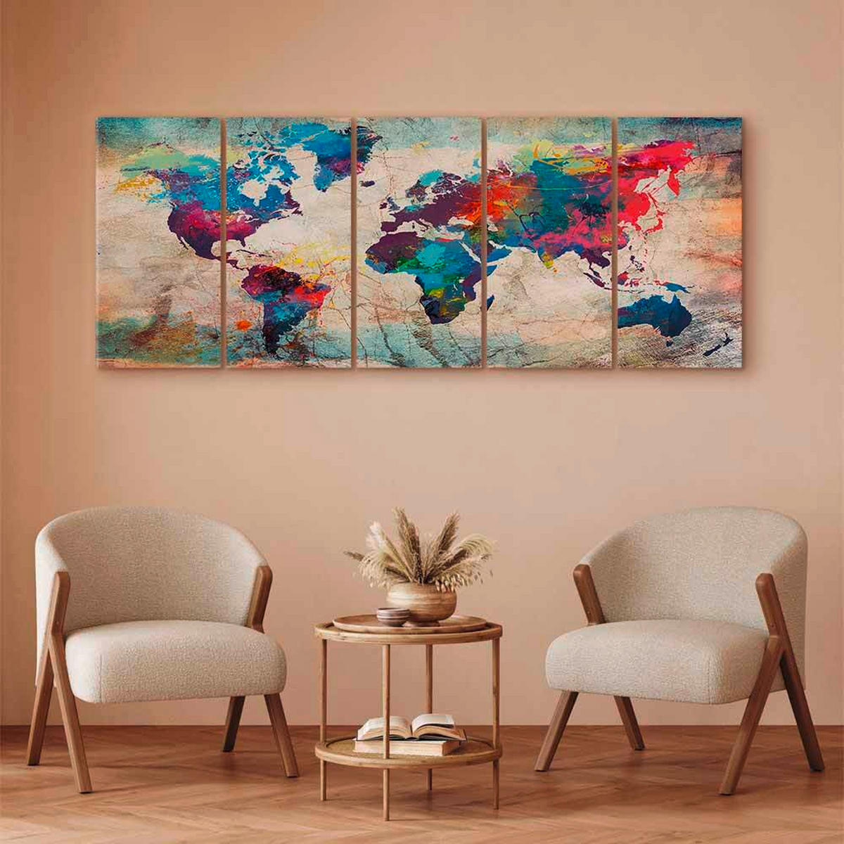 MALBA NA PLÁTNĚ, mapa světa, 200/80/1,2 cm - vícebarevná/béžová, Basics, kompozitní dřevo/textil (200/80/1,2cm) - artgeist