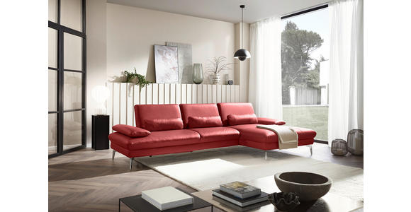 ECKSOFA in Echtleder Dunkelrot  - Chromfarben/Dunkelrot, Design, Leder/Metall (325/157cm) - Dieter Knoll