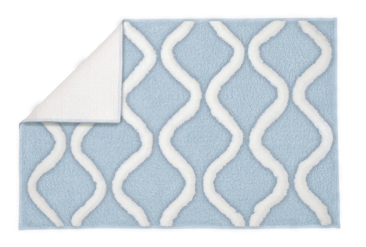BADTEPPICH Blau, Weiß 55/65 cm  - Blau/Weiß, Basics, Kunststoff/Textil (55/65cm) - Kleine Wolke