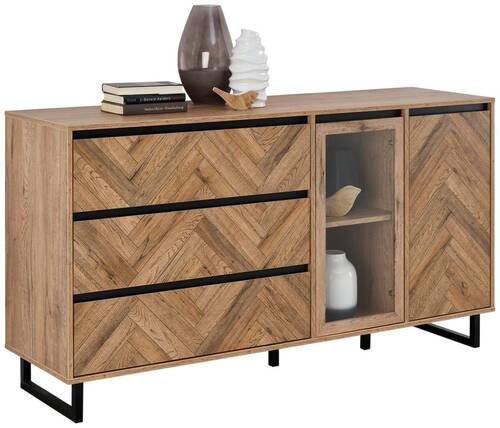 SIDEBOARD  in 156,4/82,6/42 cm  - Eichefarben/Schwarz, KONVENTIONELL, Glas/Holzwerkstoff (156,4/82,6/42cm) - Hom`in
