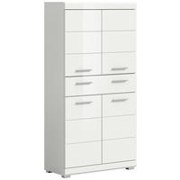 MIDISCHRANK 74/141/31 cm  - Weiß Hochglanz/Silberfarben, MODERN, Holzwerkstoff/Kunststoff (74/141/31cm) - MID.YOU