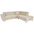 ECKSOFA inkl. Funktionen Creme Cord  - Silberfarben/Creme, Design, Textil/Metall (257/226cm) - Xora