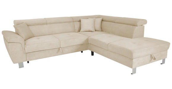 ECKSOFA inkl. Funktionen Creme Cord - Silberfarben/Creme, Design, Textil/Metall (257/226cm) - Xora