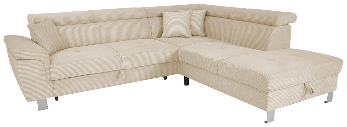 ECKSOFA in Cord Creme  - Silberfarben/Creme, Design, Textil/Metall (257/226cm) - Xora