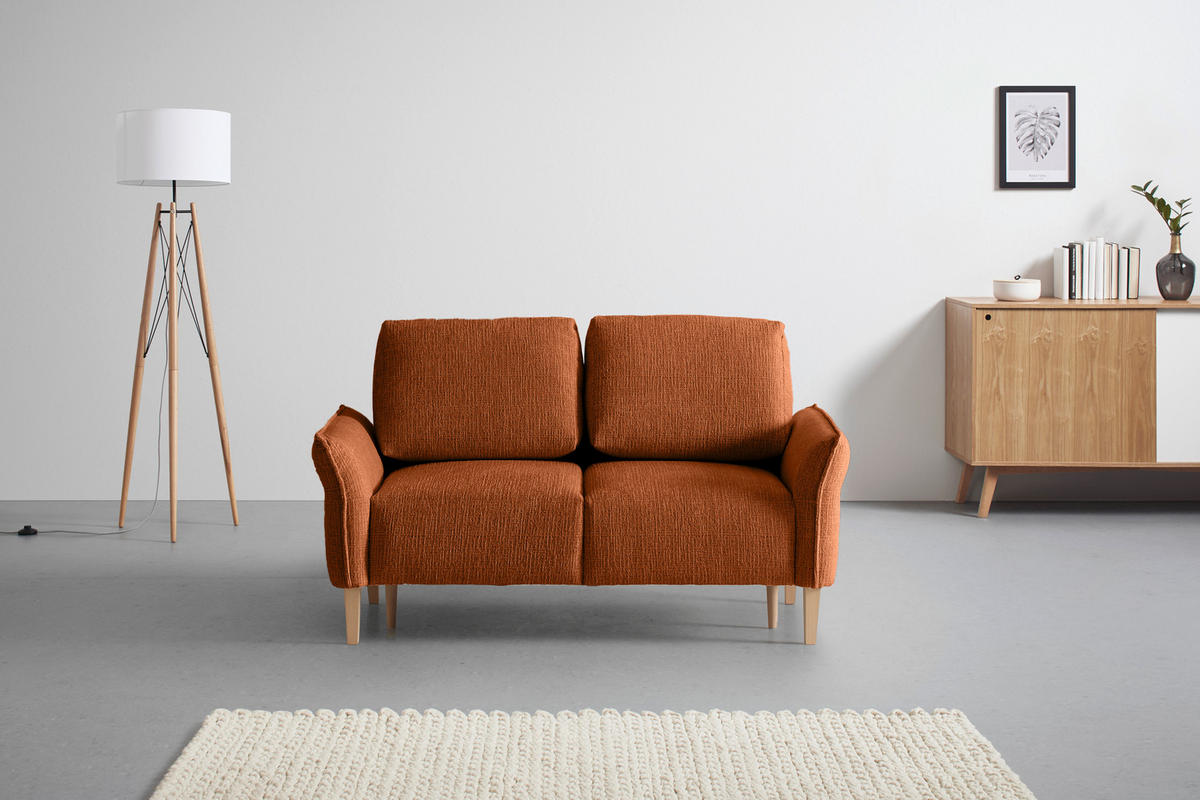 2-SITZER-SOFA in Webstoff Terracotta  - Eichefarben/Terracotta, Modern, Holz/Textil (150/85/92cm) - MID.YOU