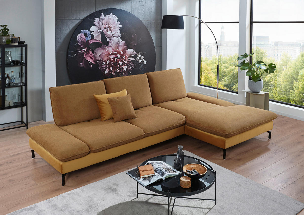 ECKSOFA in Flachgewebe Gelb, Goldfarben  - Gelb/Goldfarben, Design, Textil/Metall (176/304cm) - Moderano