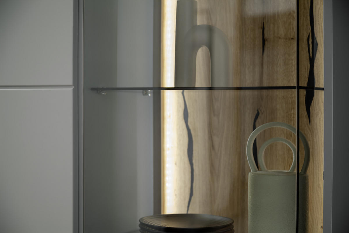 VITRINE in furniert Grau, Eichefarben  - Eichefarben/Schwarz, Design, Glas/Holzwerkstoff (80/207/38cm) - MID.YOU