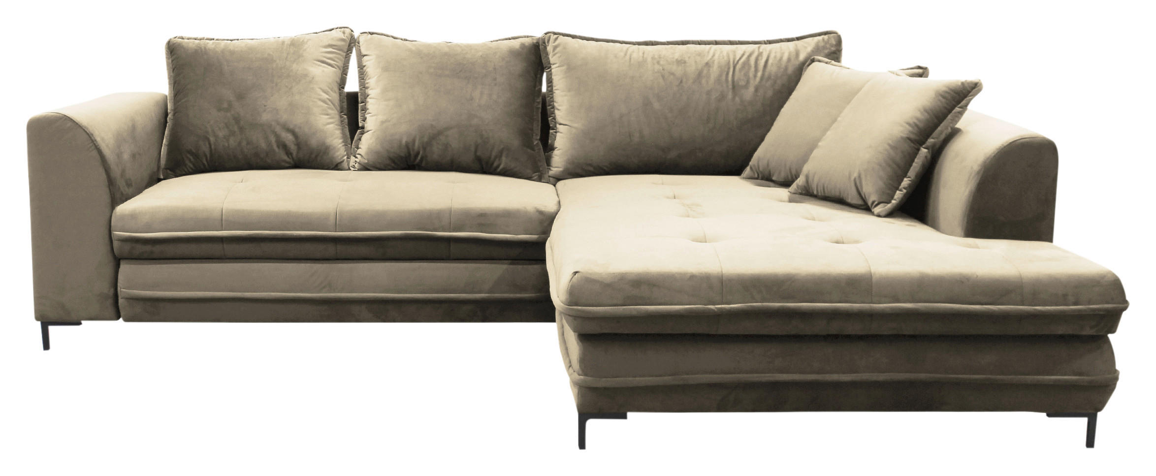 ECKSCHLAFSOFA Velours Beige  - Beige/Schwarz, Design, Textil/Metall (277/187cm) - Livetastic