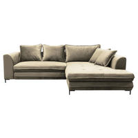ECKSCHLAFSOFA  mit Rücken echt, Armteil rechts Velours Beige  - Beige/Schwarz, Design, Textil/Metall (277/187cm) - Livetastic